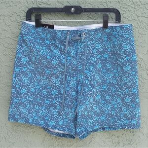 NEW HANG TEN Washed Out Teal/Blue Floral Abstract Men's Swim Boxer Trunks Size 8
